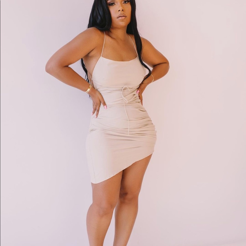 Jacquemus Style Asymmetric Dress Beige Small